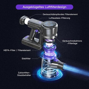 Бездротовий акумуляторний пилосос 28KPa з LED-дисплеєм, антинамотувальною щіткою та змінним акумулятором. Підходить для твердих поверхонь, килимів та видалення шерсті тварин (фіолетовий)