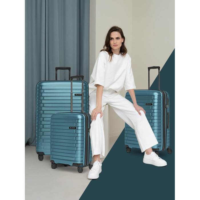 Набір валіз Hartschalen 3-в-1 | Преміум якість, поліпропілен | Розширюваний, 4 колеса, TSA-замок | Для жінок та чоловіків (Collection 04) Ice-blue Metallic