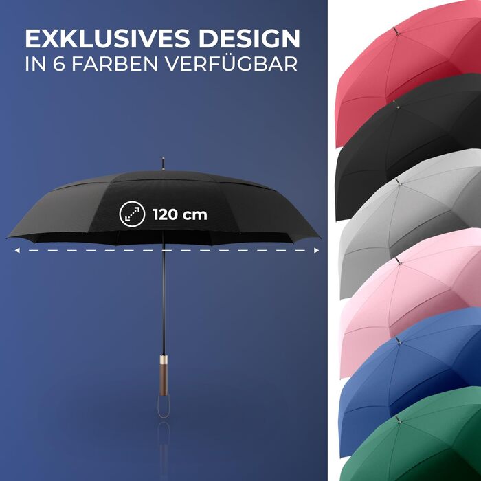 Logan & Barnes Stormproof Umbrella - 120cm Diameter with Real Wood Handle - XXL Double Person Umbrella - Large Rain Umbrella - Chicago Model (Black)
