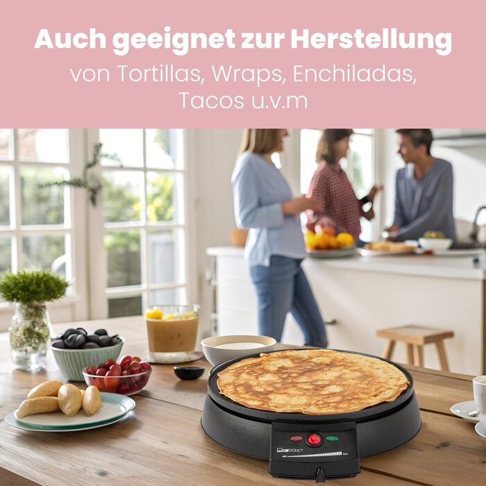 Clatronic® Crepe Maker for crepes with Ø29 cm | including batter dispenser | Crepe Maker | non-stick coated surface | continuously adjustable thermostat | Crepemaker | pancake maker with 900W | cm 3372