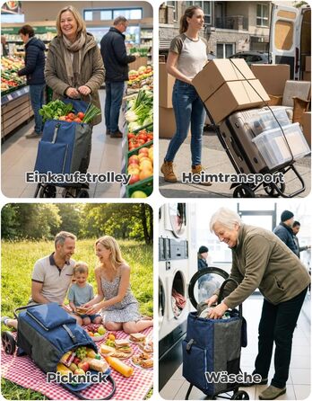 Складаний візок для покупок Homecall 50L з охолодженням та сумкою, 3 в 1 (блакитний & сірий)