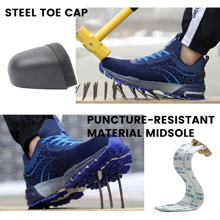 Чоловічі та жіночі робочі черевики Furuian з металевим носком. Легкі, спортивні, дихаючі, захисні черевики-кросівки (37 EU, блакитні)
