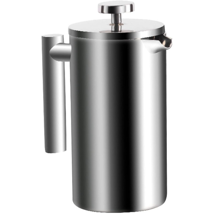 Френч-прес для кави, нержавіюча сталь, 1500 мл, з 3-рівневою фільтрацією, подвійні стінки, з ложкою