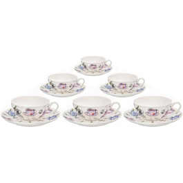 Набір чайних чашок з порцеляни Bone China, 6 чашок по 150 мл з блюдцями, стильний декор