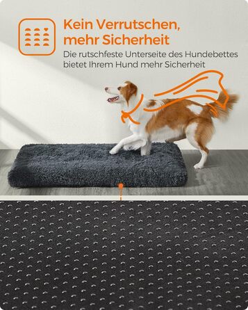 Ліжко для собак Feandrea, м'який лежак, пухнаста підстилка, довгий плюш, 110 x 73 см, м'яка підкладка, можна прати в пральній машині, кошик для собак, багатофункціональне, портативне, темно-сірий