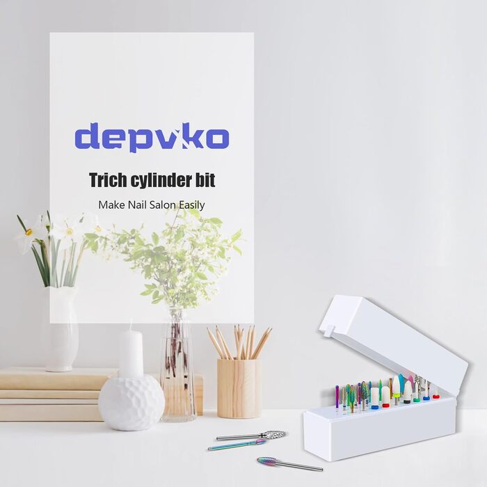 Набір свердл для нігтів Depvko 13 шт. з вольфрамового карбіду, кераміки та діаманту, 3/32 дюйма, з тримачем на 30 отворів