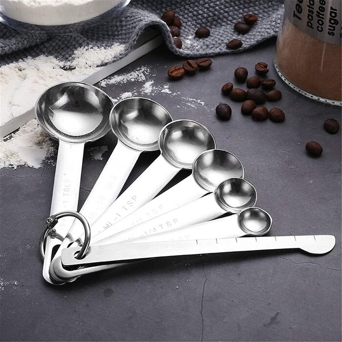 FBHappiness Measuring Spoon, Measuring Spoon Set Stainless Steel, Measuring Spoon Set with Scale, Measuring Cup, Measuring Ruler, Baking Tool, Multi-Purpose Spoon (Color: Silver, Size: 7 PS) (Silver 4 PS) (Silver 7 PS)