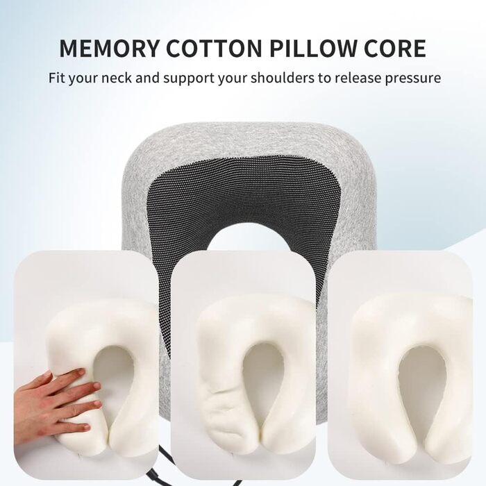 Подушка для шиї Gvolatee з маскою для сну та берушами - знімний чохол, Memory Foam, блискавка, з сумкою для зберігання - подушка для подорожей, колір: сірий