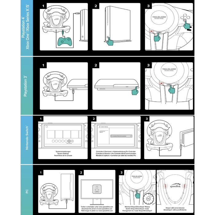 Кермо Speedlink Trailblazer для ПК, PS4, PS3, Xbox One, Xbox Series, Switch з педалями та перемиканням передач, Force Feedback, чорно-червоне