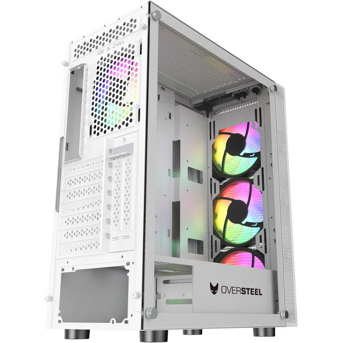 Корпус для ПК Oversteel AZURITE, білий, сумісний з ATX/Micro ATX/ITX, A-RGB вентилятор, сітчаста передня панель, фільтри пилу, загартоване скло, USB 3.0