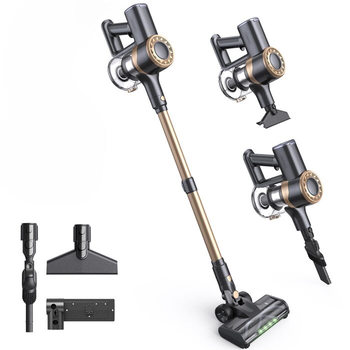 Бездротовий акумуляторний пилосос Lubluelu 450W, потужність всмоктування 45kPa, LED-дисплей, для прибирання шерсті тварин, килимів, твердих поверхонь та авто, колір золотий