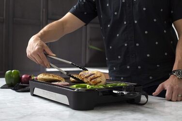 George Foreman Smokeless Grill - Indoor BBQ with Adjustable Temperature, Dishwasher-Safe Grill Plate, and Fat Tray