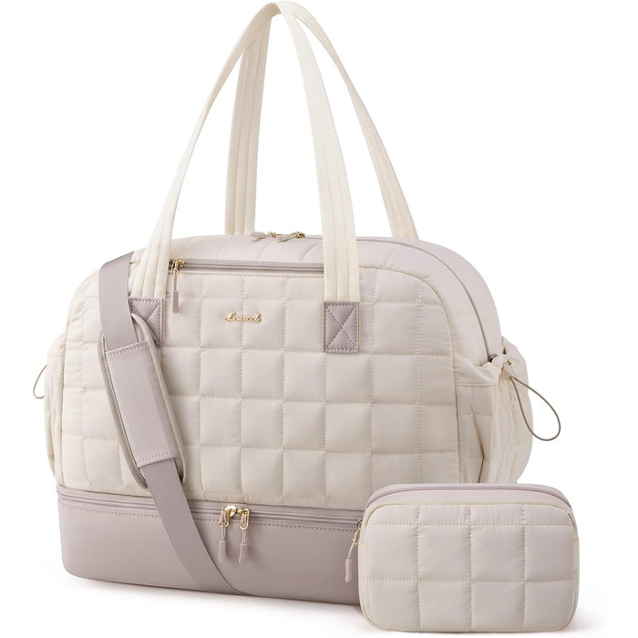 Сумка-мішок LOVEVOOK для подорожей, 35L: спортивна, для фітнесу, з відділенням для взуття та мокрих речей, ручна поклажа, для подорожей, відпустки, сірий+бежевий