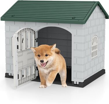 Будка для собак GOPLUS Outdoor, вологостійка з замком, 3 вікна, похиле дах, клітка для собак Indoor, будиночок для тварин вдома для собак та котів (зелена)