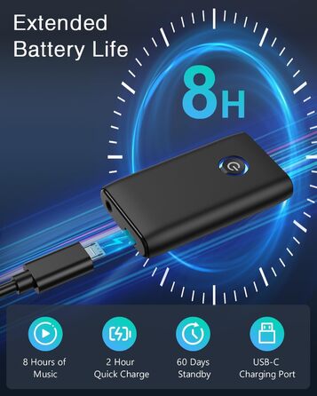 ORIA Bluetooth 5.3 Аудіоадаптер 2-в-1 з AUX, для навушників, колонок, ноутбуків, чорний