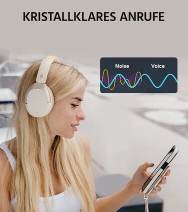 Edifier W830NB Бездротові навушники Over-Ear з ANC -45dB, 94год. акумулятор, LDAC Hi-Res звук, Spatial Audio, швидка зарядка, Bluetooth V5.4 (Слонова кістка)