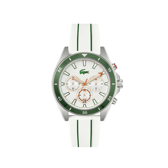Годинник чоловічий Lacoste Mainsail Chronograph Quartz з білим силіконовим браслетом