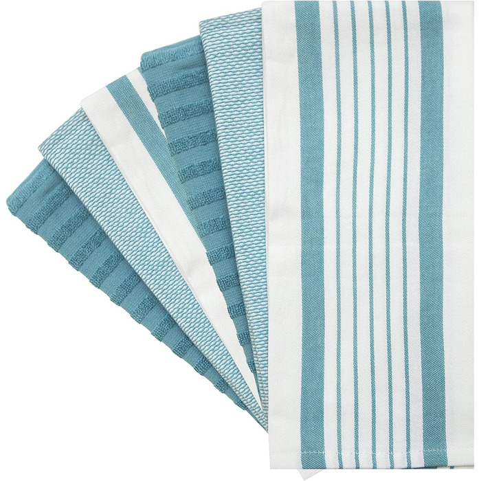 Bumble Kitchen Towels - Dishcloths, Towels, Cotton - 6 Pack - XL Size 50 x 70 cm - Elegant, Soft, and Robust Ringspun Cotton in 3 Different Textures (Aqua)