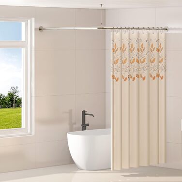 Кутова штанга для душової кабіни L-подібної форми, регульована, з 12 гачками та підставкою для стелі, срібна (99,1 см – 215,3 см)