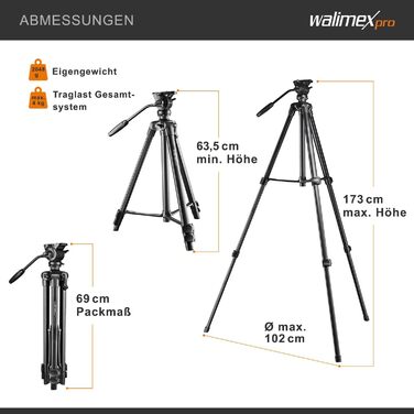 Відеоштатив Walimex pro Advanced 173 SH для DSLR камер, камкордерів та смартфонів, макс. навантаження 4 кг, з тримачем для телефону та сумкою