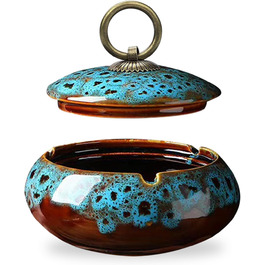 Керамічна попільничка з кришкою, попільничка для сигарет для дому та офісу (Блакитна)