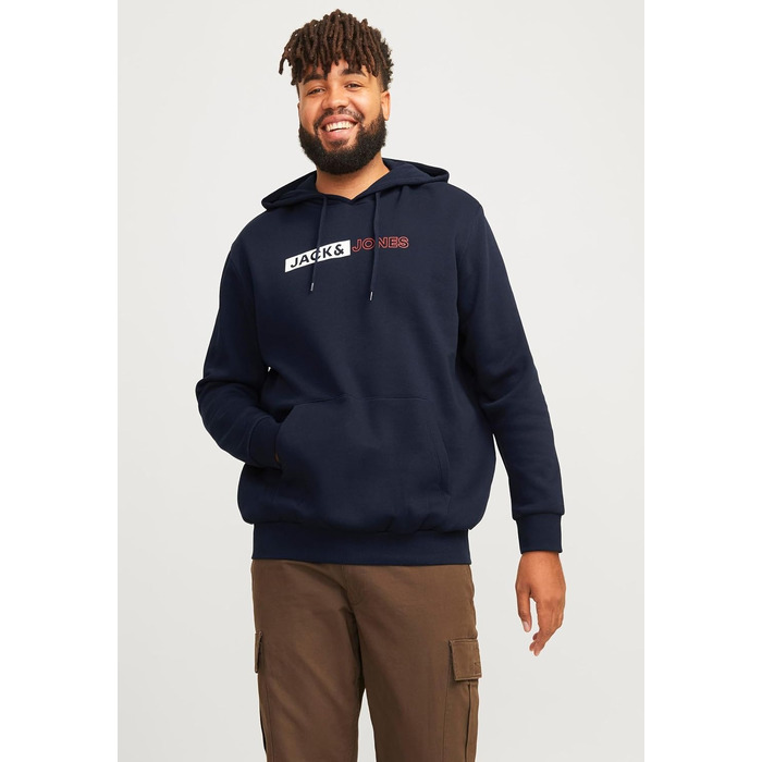Чоловічий теплий худі з принтом JACK & JONES JJEOGO Basic — темно-синій, розмір 8XL