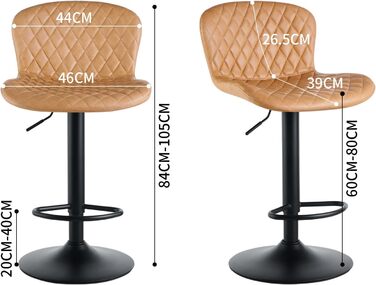 JaHECOME Faux Leather Bar Stools Set - Adjustable Height, 360° Swivel Bar Chairs with Backrest & Padded Seat for Bar, Kitchen, Bistro, Counter, Dining Room & Cafe (Set of 4, Brown PU Leather)