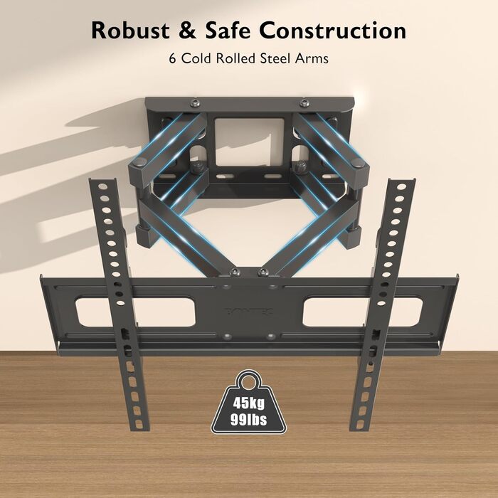 BONTEC Swivel & Tilt TV Wall Mount - Full Motion for 23-70 inch LCD LED Curved TVs & Monitors (up to 45kg, VESA 400x400mm)
