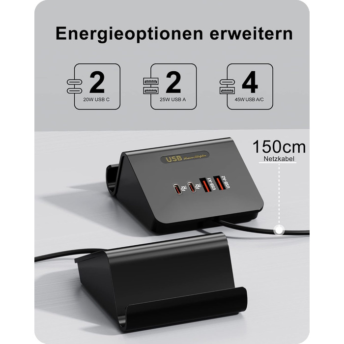 Багатопортовий зарядний пристрій USB Poanes 45W, 4 порти для iPhone, Samsung, LG, Huawei та інші (Чорний)