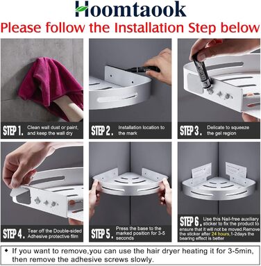 Hoomtaook Shower Shelf No Drilling Corner, Bathroom Shelf Shower Shelf Aluminum Shower Basket Bathroom Accessories Matte Finish Shower Baskets & Shower Shelves Bathroom Shelf 2 Pack with Hooks Silver
