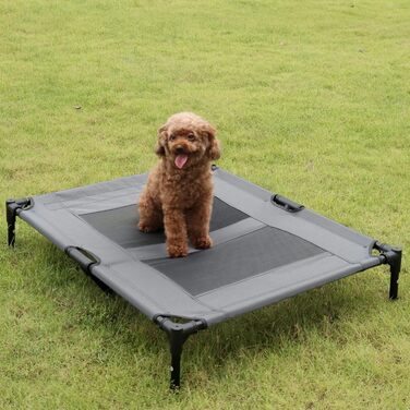 Підвищене ліжко для собак UISEBER 92x76x92 см, Outdoor з дахом, для великих собак до 50 кг, водонепроникне, сіре+чорне 【L】