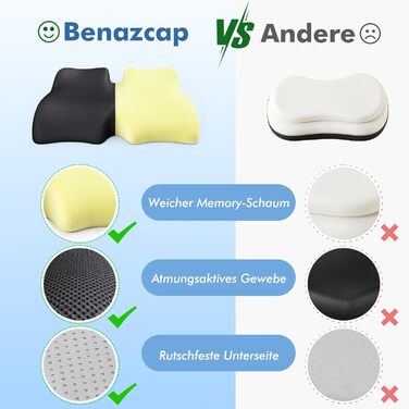 Подушка ортопедична з піни Memory Foam Benazcap для сидіння: зняття тиску, для авто, офісу, геймінгу, дому. Знімний чохол (45x41x8 см)