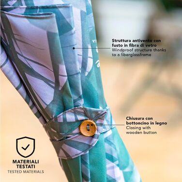 Perletti Green Eco Women's Umbrella - Recycled Material, Automatic Open/Close, 102cm Diameter, White Kentia Flower Design