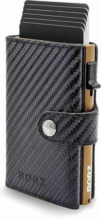 MAXUS MAGNETIC 2: Тонкий шкіряний гаманець з відділенням для монет та AirTag, RFID захистом, для карток та грошей (Carbon Leather - Gold Case)