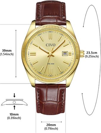 Годинник чоловічий CIVO з нержавіючої сталі: прості аналогові годинники для бізнесу з підсвічуванням дати - водонепроникні для роботи та відпочинку - стильний подарунок для чоловіків (колір: коричневий)