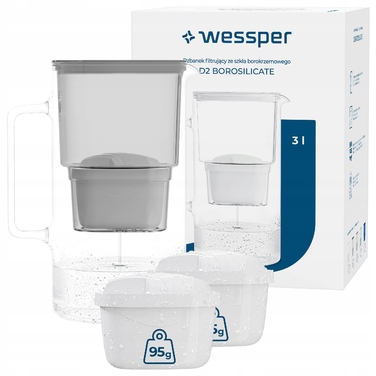 Скляний фільтр-кувшин Wessper D2 BOROSILICATE 3л, сірий + 3 фільтри