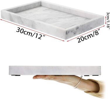 BSTKEY 30x20cm Natural Marble Stone Storage Tray, Decorative Rectangular Plate Tray Organizer for Kitchen Bathroom Dresser Decor Vanity Counter Coffee Table, Grey