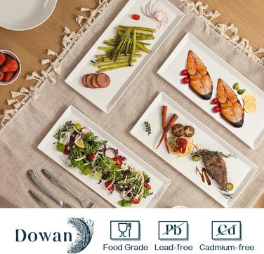 Набір сервіровочних тарілок DOWAN, 4 шт., 24.6 x 13.7 см, для буфетів, суші, десертів, закусок, білий, кераміка