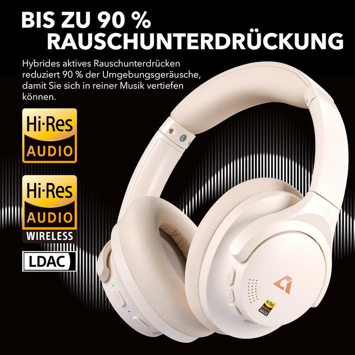 Навушники бездротові 1Mii AI Y8+ Bluetooth 6.0 з активним шумозаглушенням LDAC, 100 годин роботи, бежеві