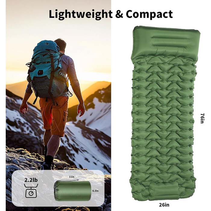 Саморозкладаючий килимок для кемпінгу TVWVT: легкий, з помпою, для подорожей та рюкзака