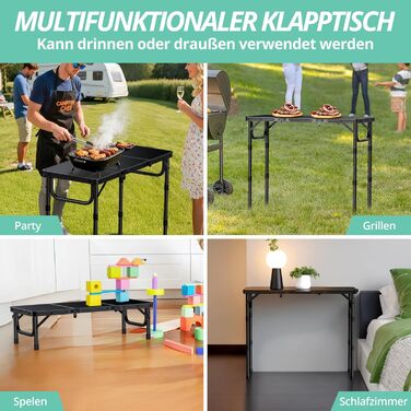 VINTEAM Складаний туристичний стіл 87x40 см, 3-х рівневий, регульована висота, алюміній, для кемпінгу, барбекю, пікніка, саду. MDF