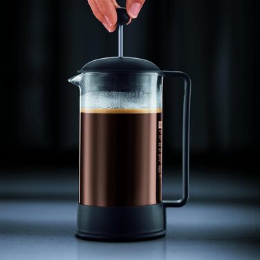 Bodum French Press Brazil - Френч-прес 1л / 8 чашок кави - Скляний глечик з нержавіючою сталлю, BPA-free, для миття в посудомийній машині, класичний дизайн, Made in Portugal
