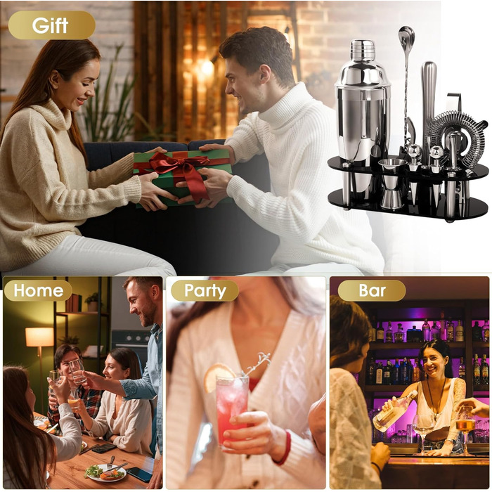 Набір для коктейлів FoiiLiio: 12 предметів, шейкер, аксесуари для бару, нержавіюча сталь