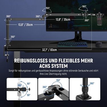 NEEWER MST002 Тримач для мікрофона з низьким профілем, регульований, з демпфером, для подкастів, ігор, стрімінгу, з кабелеуправлінням