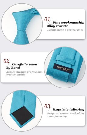 Краватка для чоловіків HISDERN на весілля з кишеньковим хустинкою. Класичний візерунок: клітинка, «курячий лап». Набір краваток та хустинки для бізнесу (аква блакитний)