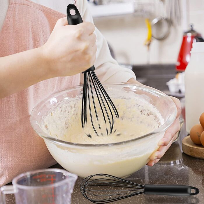 Набір силіконових вінчиків Schneebesen 2 шт. Чорний, для змішування, збивання, збивання та перемішування. Підходить для кухні, з нержавіючої сталі, з антипригарним покриттям.