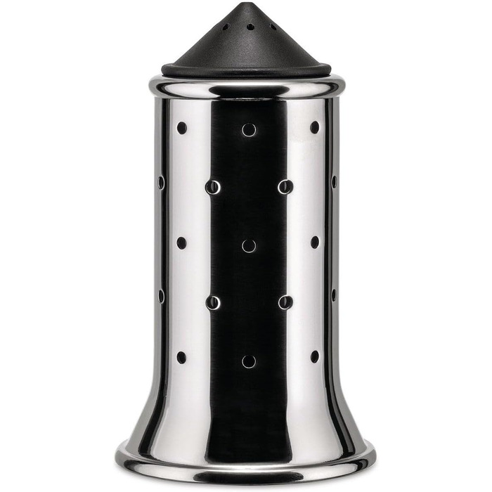 Alessi salt shaker made of stainless steel with lid and closure made of PA, black, 3 x 7 x 10 cm