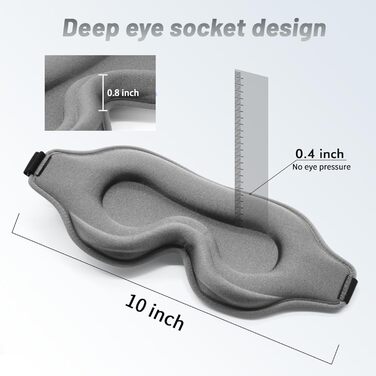 Маска для сну для чоловіків та жінок, 3D-контурна, блокує світло, з регульованим ремінцем, дихаюча та м'яка, для сну, йоги, подорожей (Сіра)