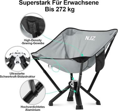 Крісло для кемпінгу NJZ 200-600LBS: складне, міцне, легке, для відпочинку на природі, риболовлі, саду та пікніків (срібний)
