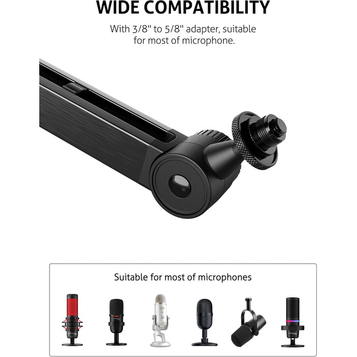 Підставка для мікрофона SUNMON для Blue Yeti та інших – міцна, 360° обертання, металева клямка, універсальна | HyperX QuadCast 2, Fifin AM8, Seiren Mini V3, MV7